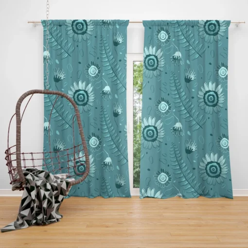 Cadet Blue Monochromatic Floral Pattern Curtain