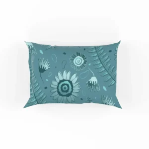 Cadet Blue Monochromatic Floral Pattern Pillow Case