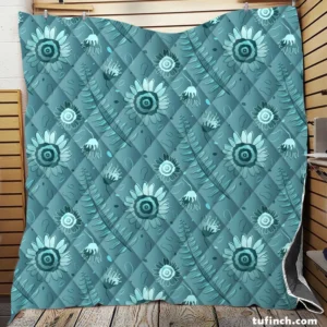 Cadet Blue Monochromatic Floral Pattern Quilt Blanket