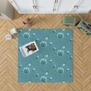 Cadet Blue Monochromatic Floral Pattern Rug