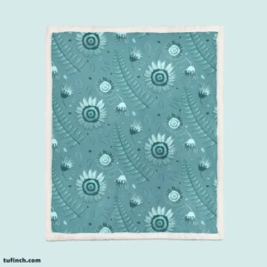 Cadet Blue Monochromatic Floral Pattern Sherpa Fleece Blanket 1