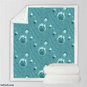 Cadet Blue Monochromatic Floral Pattern Sherpa Fleece Blanket