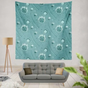 Cadet Blue Monochromatic Floral Pattern Wall Tapestry