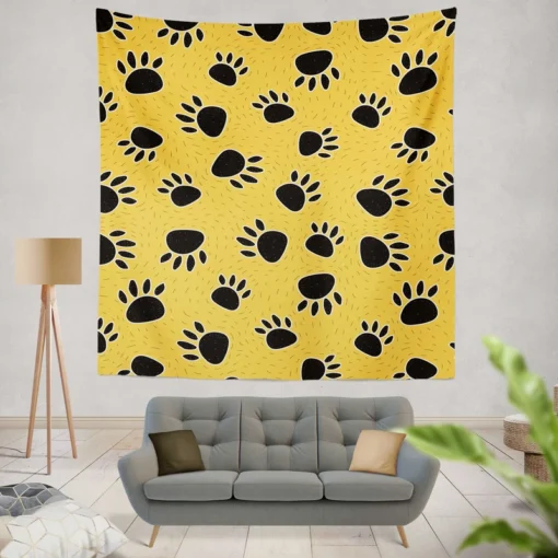 Cartoon Bear Footprints Wall Tapestry