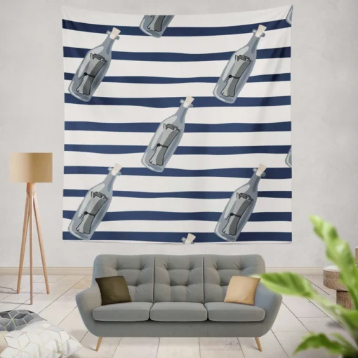 Cartoon Pattern Message In Bottle Wall Tapestry