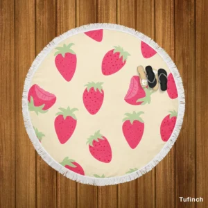 Cartoon Strawberry Fruit Pattern Round Beach Towel