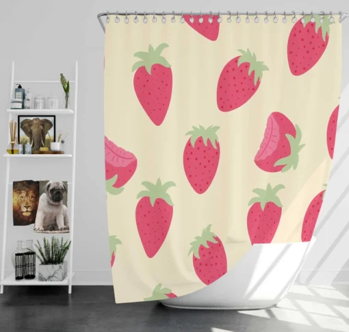 Cartoon Strawberry Fruit Pattern Shower Curtain