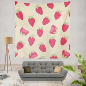 Cartoon Strawberry Fruit Pattern Wall Tapestry