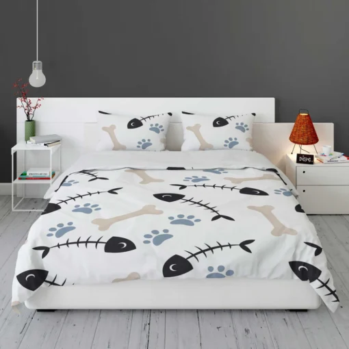 Cat Dog Food Print Pattern Bedding Set 1