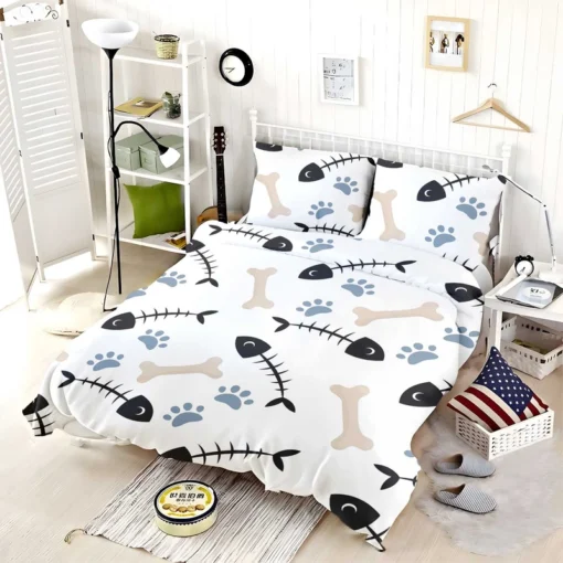 Cat Dog Food Print Pattern Bedding Set