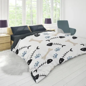 Cat Dog Food Print Pattern Duvet Cover 1