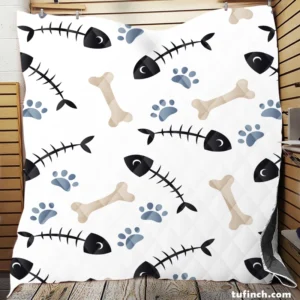 Cat Dog Food Print Pattern Quilt Blanket