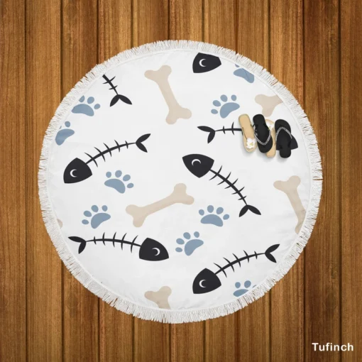 Cat Dog Food Print Pattern Round Beach Towel