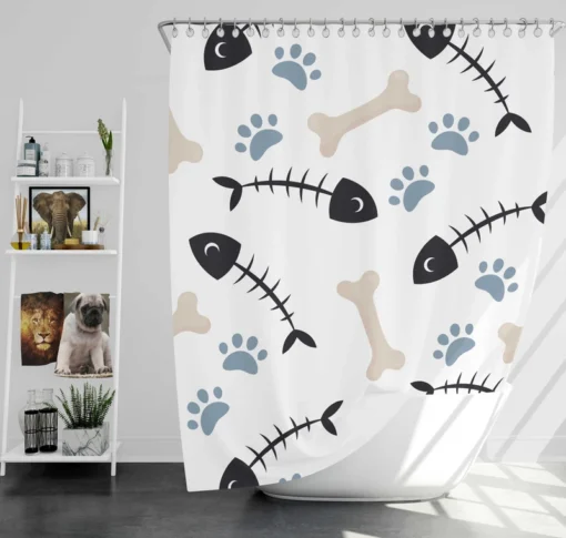 Cat Dog Food Print Pattern Shower Curtain