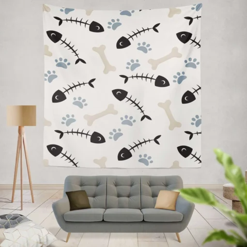 Cat Dog Food Print Pattern Wall Tapestry