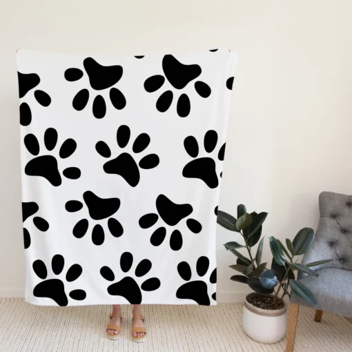 Cat Dog Paw Print Fleece Blanket