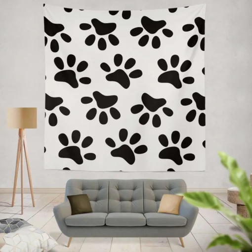 Cat Dog Paw Print Wall Tapestry