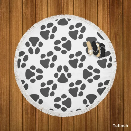 Cat Footprint Design Pattern Round Beach Towel