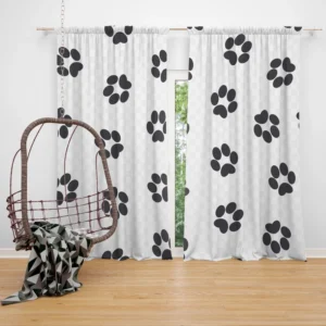 Cat Paw Black And White Curtain