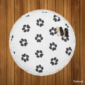 Cat Paw Black And White Round Beach Towel