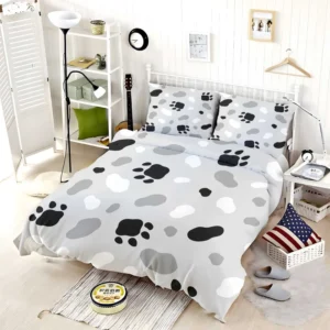 Cat Scandinavian Footprints Print Bedding Set