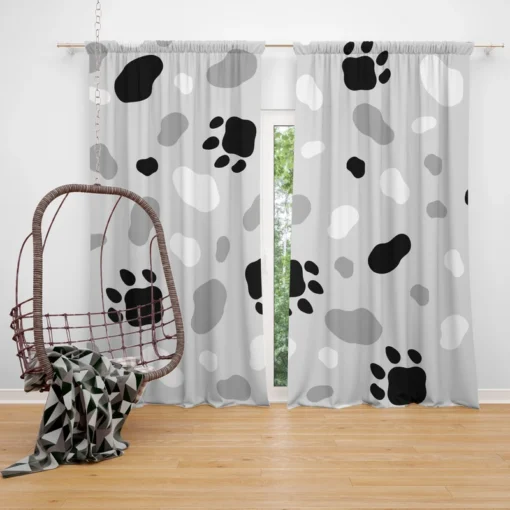 Cat Scandinavian Footprints Print Curtain