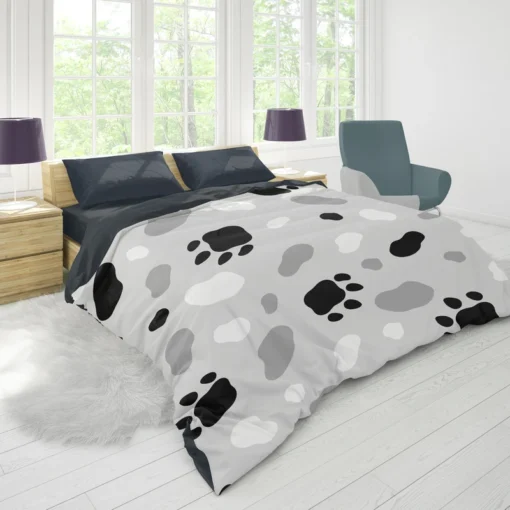 Cat Scandinavian Footprints Print Duvet Cover 1