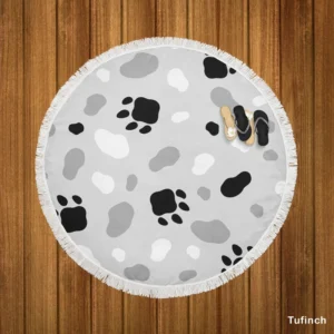 Cat Scandinavian Footprints Print Round Beach Towel