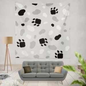 Cat Scandinavian Footprints Print Wall Tapestry