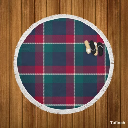 Check Plaid Diagonal Pattern Round Beach Towel