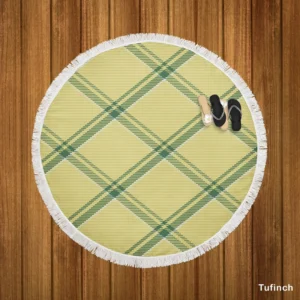 Check Plaid Green Stripes Pattern Round Beach Towel