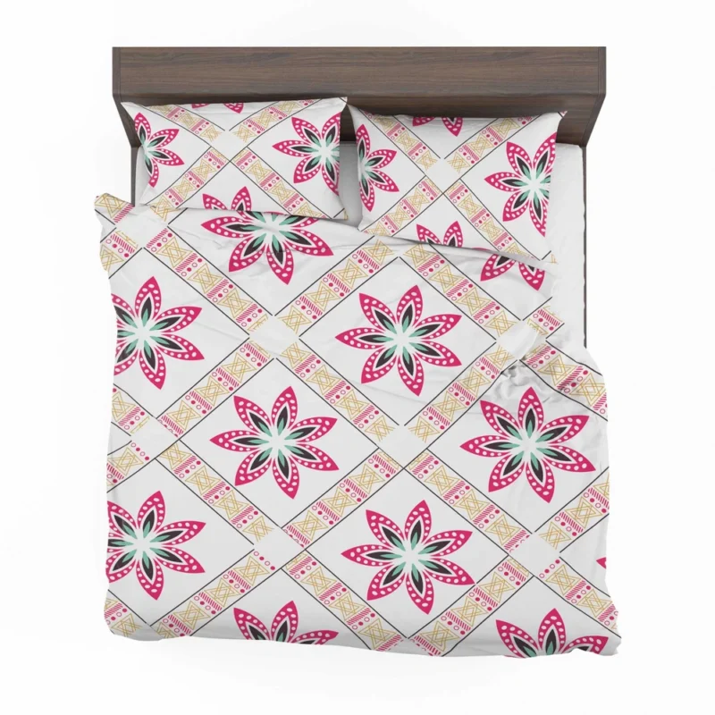 Checkered Floral Pattern On White Bedding Set 2