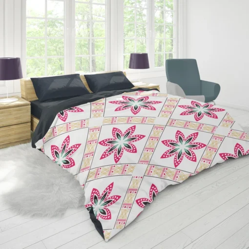 Checkered Floral Pattern On White Duvet Cover 1