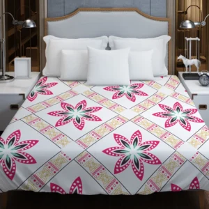 Checkered Floral Pattern On White Duvet Cover