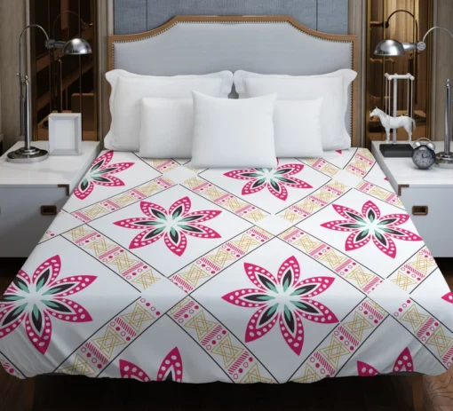 Checkered Floral Pattern On White Duvet Cover