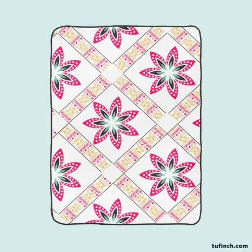 Checkered Floral Pattern On White Fleece Blanket 1