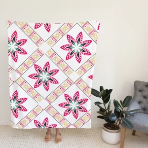 Checkered Floral Pattern On White Fleece Blanket