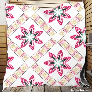 Checkered Floral Pattern On White Quilt Blanket