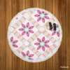 Checkered Floral Pattern On White Round Beach Towel