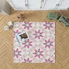 Checkered Floral Pattern On White Rug