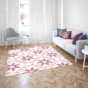 Checkered Floral Pattern On White Rug 2