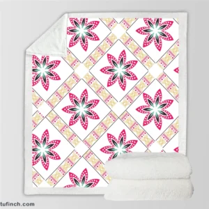 Checkered Floral Pattern On White Sherpa Fleece Blanket