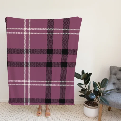 Checkered Purple Black Plaid Pattern Fleece Blanket