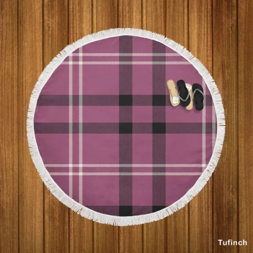 Checkered Purple Black Plaid Pattern Round Beach Towel