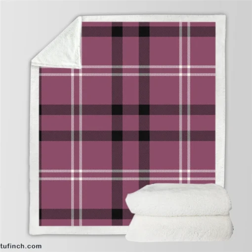 Checkered Purple Black Plaid Pattern Sherpa Fleece Blanket