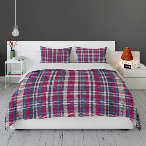 Checkered Tartan Deep Pink Colored Bedding Set 1