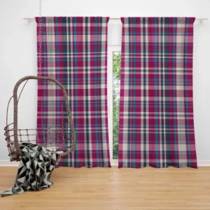 Checkered Tartan Deep Pink Colored Curtain