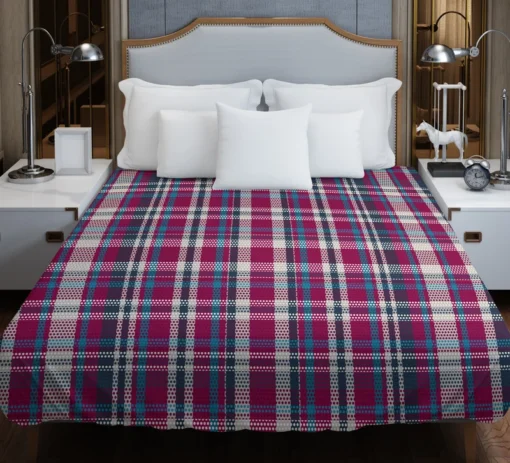 Checkered Tartan Deep Pink Colored Duvet Cover