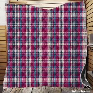 Checkered Tartan Deep Pink Colored Quilt Blanket