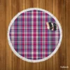 Checkered Tartan Deep Pink Colored Round Beach Towel